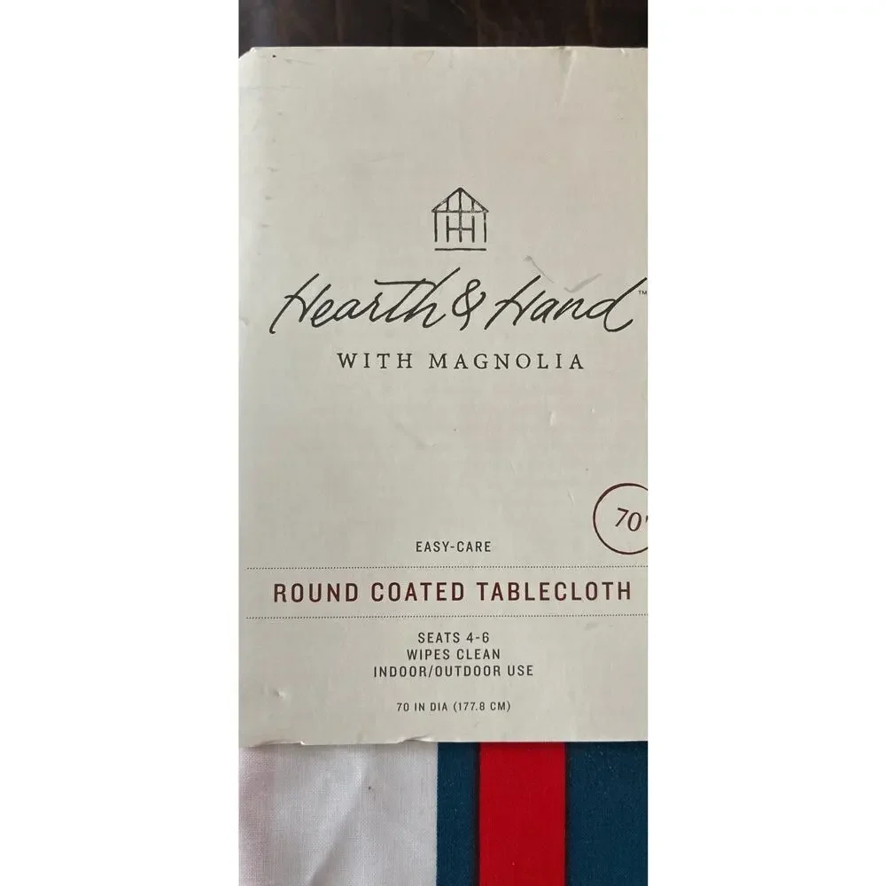 Vtg New Old Stock Hearth & Hand Magnolia 79” Round Red, White, Blue Tablecloth